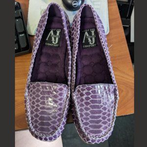 A.J VALENCI PURPLE LEATHER UPPER SLIP-ON FLATS/WEDGES